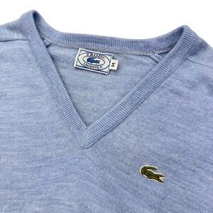 Vintage 70s 80s Izod Lacoste Sweater M Blue V-Neck Orlon Acrylic Knit  USA